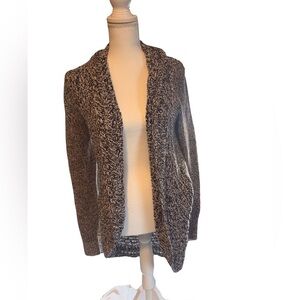 Eddie Bauer Chunky Knit Open Front Cardigan Black White Marled 100% Cotton